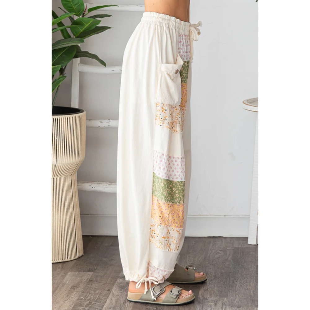 Oli Hali Cream Patchwork Pants | Convertible Wide Leg to Jogger | Coastal Ready - Picture 7 of 10